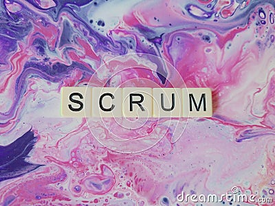 Scrum word on flowing background of purple and pink Stock Photo