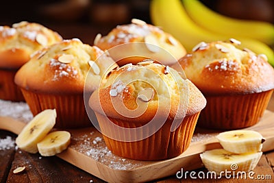 Scrumptious banana muffins with a simple and easy recipe concept, perfect for a delectable dessert Stock Photo
