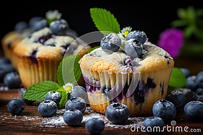 Scrumptious Blueberry muffin. Generate Ai Stock Photo