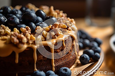 Scrumptious Blueberry & Walnut Cake: Homemade Culinary Delights by Proud Chef Stock Photo