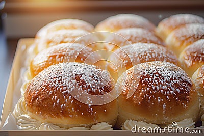 Scrumptious bun filled with Hokkaido fresh milk cream, topped delicately Stock Photo
