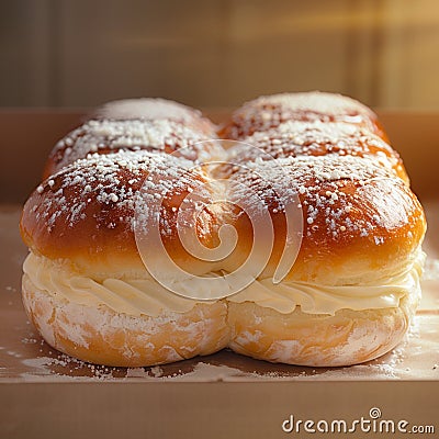 Scrumptious bun filled with Hokkaido fresh milk cream, topped delicately Stock Photo