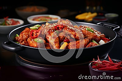 Scrumptious dakgalbi. mouthwatering spicy stir-fried chicken - authentic south korean delight Stock Photo