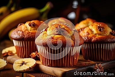 Scrumptious homemade bakery banana muffins easy recipe for a delightful and mouthwatering dessert Stock Photo