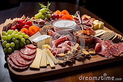 Scrumptious Meat cheese tray. Generate Ai Stock Photo