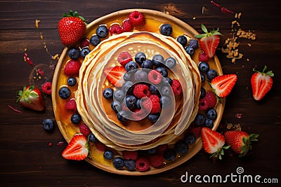 Scrumptious Pancakes with top berry. Generate Ai Stock Photo
