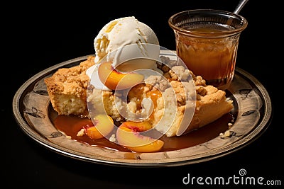 Scrumptious Peach cobbler plate. Generate Ai Stock Photo