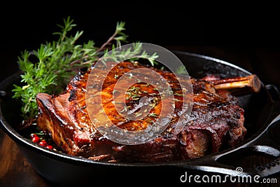 Scrumptious roast goose with crispy skin and succulent meat, expertly cooked in a pan Stock Photo