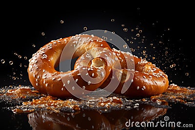 Scrumptious Soft baked pretzel with salt. Generate ai Stock Photo