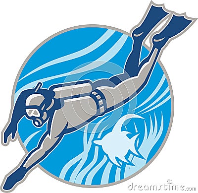 Scuba Diver Diving Retro Vector Illustration