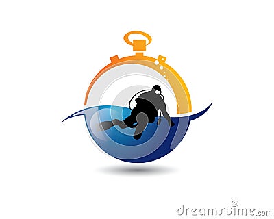 Scuba diver over stopwatch logo Vector Illustration