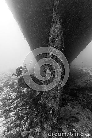 Scuba diver and ship wreck Editorial Stock Photo