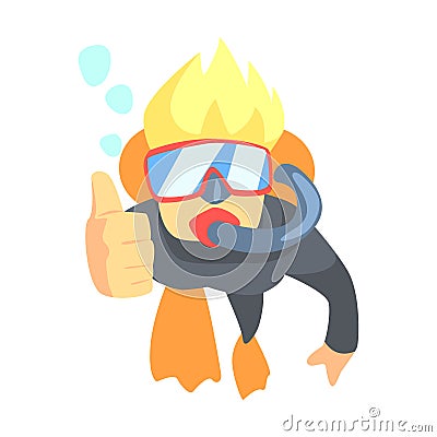 Scuba Diver Swimming Underwater with Diving Gear, Part Of Teenagers Practicing Extreme Sports For Recreation Vector Illustration