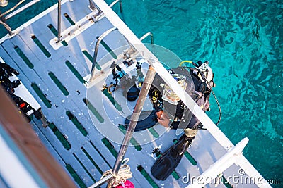 Scuba divers with equipment before diving at Similan Marine Nati Editorial Stock Photo