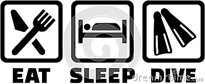 Scuba diving with eat sleep icons Vector Illustration