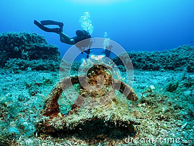 Scuba diving in Greece Stock Photo