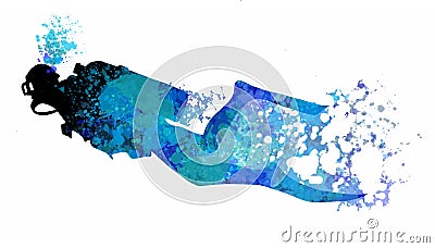 Scuba diving illustration. Swimming diver isolated sign in flat cartoon style. Cartoon Illustration