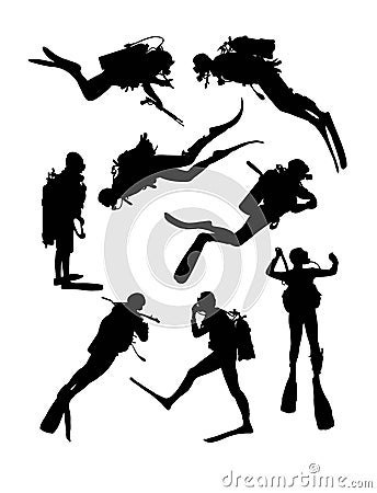 Scuba Diving Silhouettes Vector Illustration