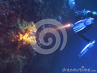 Scuba diving. sunken ship Stock Photo