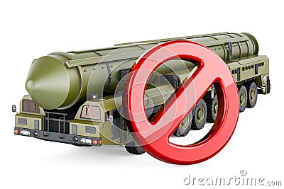 Scud missile, mobile short-range ballistic missile system with prohibition sign. 3D rendering Stock Photo