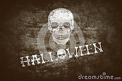 A scull on dark grunge background. Halloween greeting card. Stock Photo