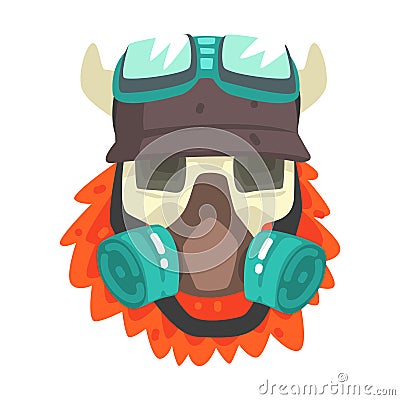 Scull In Helmet With Gas Mask, Colorful Sticker With War And Biker Culture Attributes Vector Icon Vector Illustration