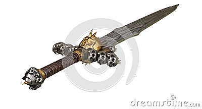 Scull medieval Sword on a white background. 3d illustration Cartoon Illustration