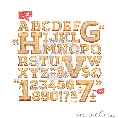 Sculpted alphabet. Stone carved letters Vector Illustration