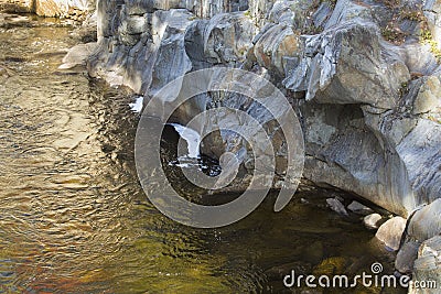 Sculpted granite walls of Coos Canyon on the Swift River. Stock Photo