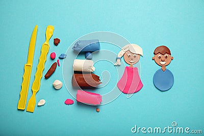 Sculpting from clay, development of kids motility. Children`s creativity and entertainment Stock Photo