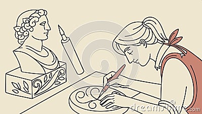 Sculptor creating statue, artist sculpting a bust with chisel and creative process theme vector design Generative AI Vector Illustration