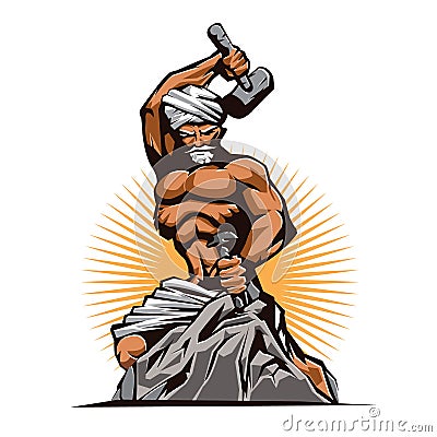 Sculptor Hammer Chisel Retro Vector Illustration