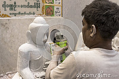 Sculptor in Myanmar Editorial Stock Photo