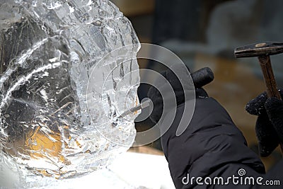 Close up of ice sculptor work Stock Photo