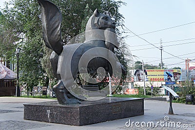 The sculptural composition of Babr in the square in the city of the regional center of Irkutsk, Russia Editorial Stock Photo