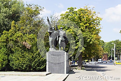 Sculptural composition of Soviet soldiers in Kaliningrad Editorial Stock Photo