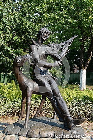Sculptural composition `Vitebsk melody on the French violin`, a monument to Mark Chagall in the courtyard of the memorial house mu Editorial Stock Photo