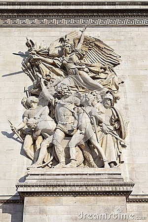 Sculptural Detail on the Arc de Triomphe in Paris Stock Photo
