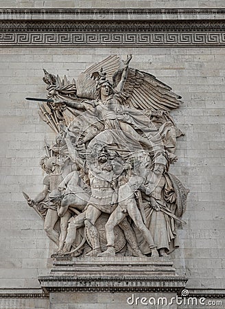 Sculptural group is a monumental stone high relief. Departure of the Volunteers of 1792 commonly known as La Marseillaise Editorial Stock Photo