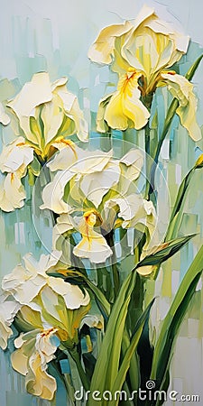 Sculptural Paintings Of Yellow Iris Flowers In Uhd Stock Photo