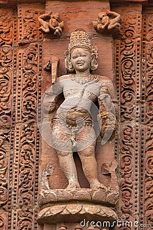 Sculpture of Agnidev the God of fire on Rajarani Temple. 11th century Odisha style temple Stock Photo