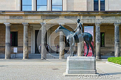Sculpture of Amazon on horse near New Museum on famous Museum Island, Berlin, Germany Editorial Stock Photo