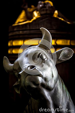 Sculpture of the ancient bull Stock Photo