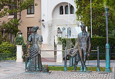 Sculpture Anton Chekhov and the Lady with Dog Editorial Stock Photo