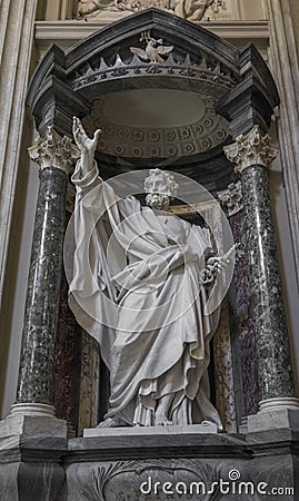 Sculpture of the Apostle San Pietro St. Peter in the Basilica of St. John Lateran in Rome. Stock Photo