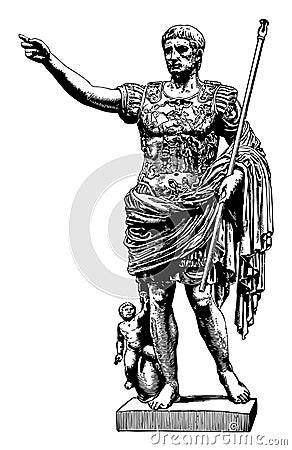 Sculpture of Augustus is common to call him Octavius when referring to events, vintage engraving Vector Illustration