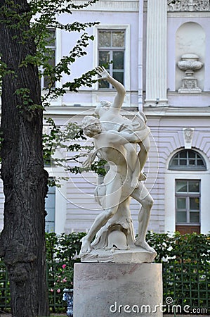 Sculpture Bathsheba's kidnapping in Summer Garden in St. Petersburg Stock Photo