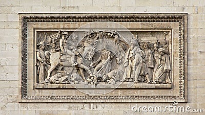 Sculpture of Battle of Abukir, detail of Arc de Triomphe, Paris Editorial Stock Photo