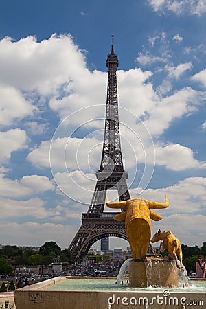 Sculpture of the bull and the deer front of the Palais de Chaillot.Paris Editorial Stock Photo