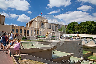 Sculpture of the bull and the deer front of the Palais de Chaillot.Paris Editorial Stock Photo